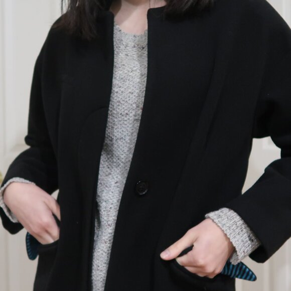 Zara Black Peacoat with Turquoise Blue Interior - Size Small - Picture 3 of 9